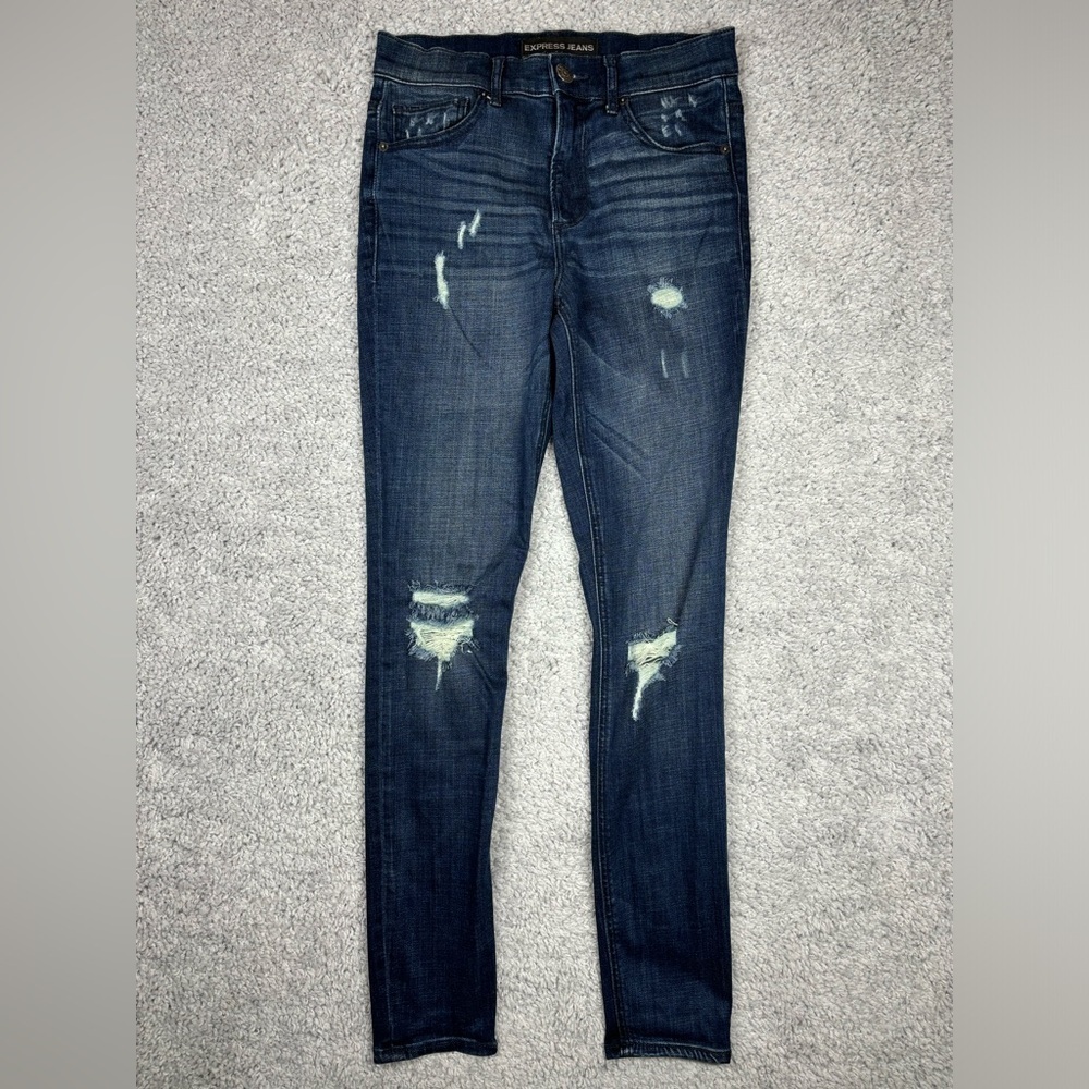 Express Jeans Womens 4 Legging High Rise Stretch Dark Distressed Party Night Out